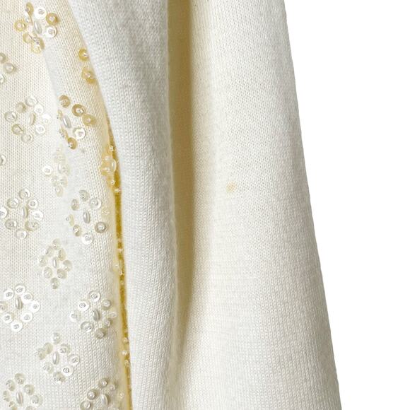 ALFRED DUNNER Vintage Sequin Embellished Long Sleeve Sweater Knit Cream Size S - Picture 5 of 8